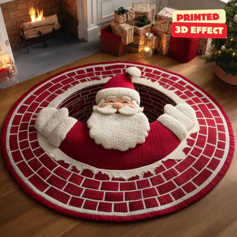 

Creative 3D Christmas Visual Rug Round Non Slip Durable Living Room Carpet