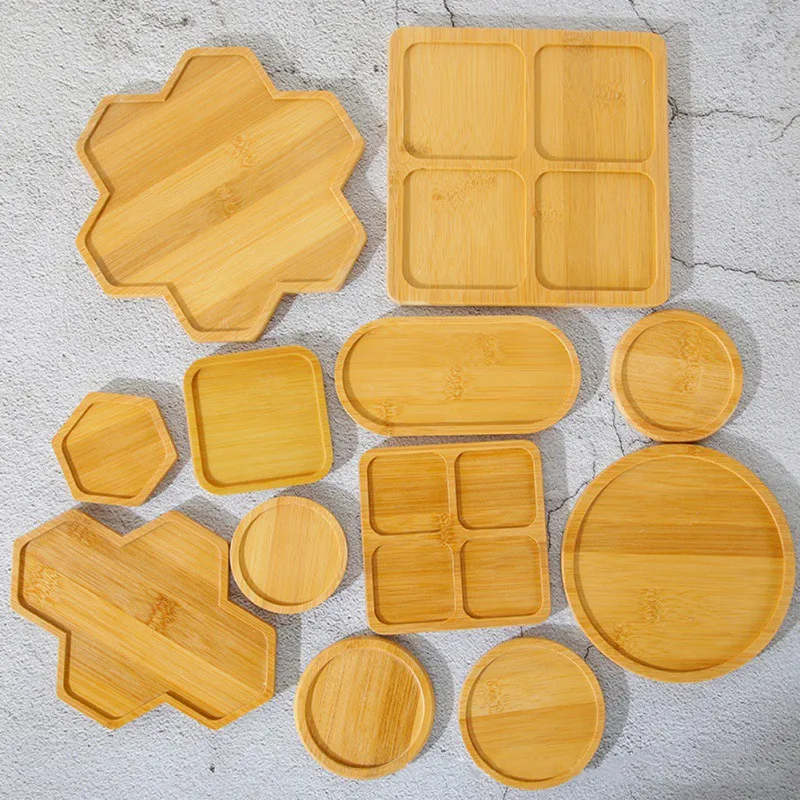 1Pc Bamboo Tray Round Plant Pot Bowls Plates for Succulents Garden Home Decoration Wood Crafts