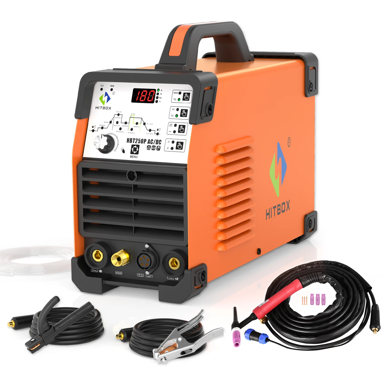 A Pulse AC DC Aluminum HITBOX TIG Welding Machine HBT250P ACDC Machine AC TIG, DC TIG, STICK Square Pulse Wave