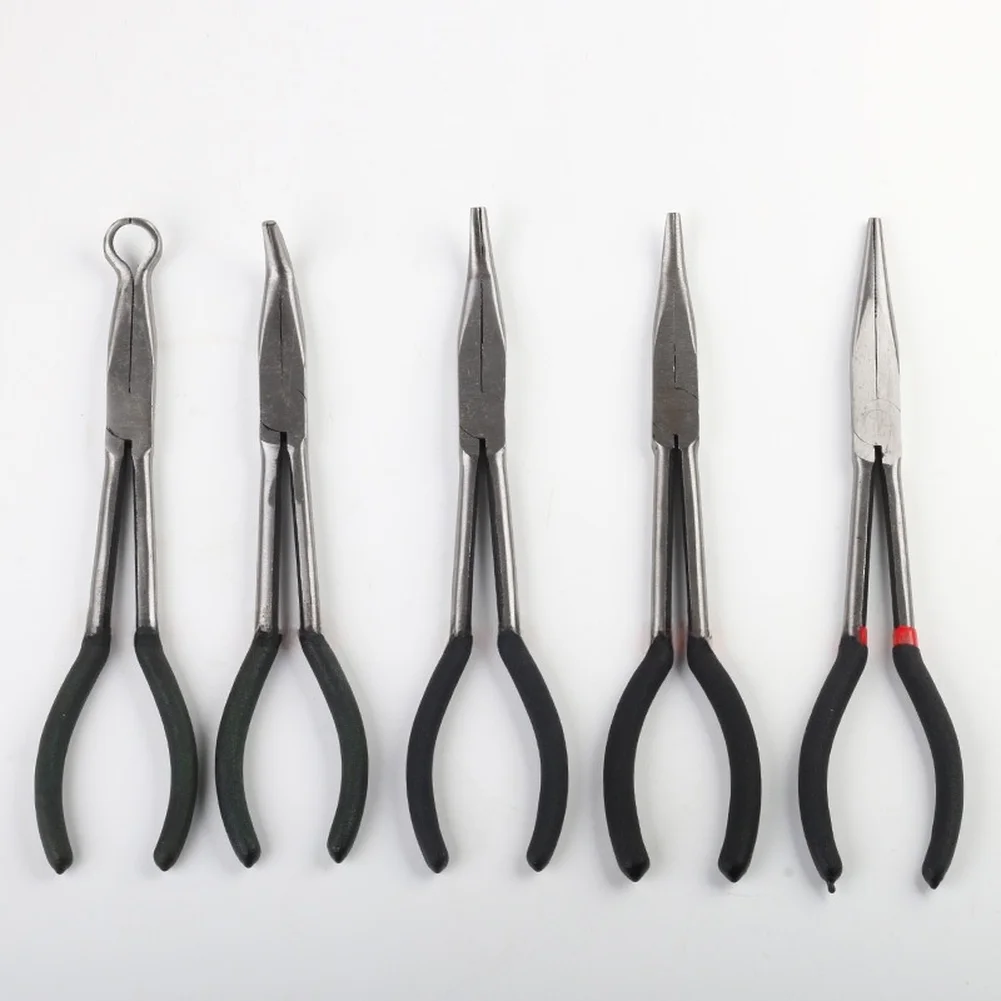 5pcs Needle-nose Pliers With Roll Bag 11 Inch 5 Piece Extra Long Reach Needle Nose Pliers Set With Roll Bag Anti Slip Grip Kit