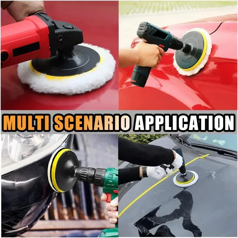 5Pcs 3/4/5/6/7 Inch Wool Car Polishing Pad Set For Polisher Machine Waxing Polishing Buffing Wheel Auto Paint Care Polisher Pads