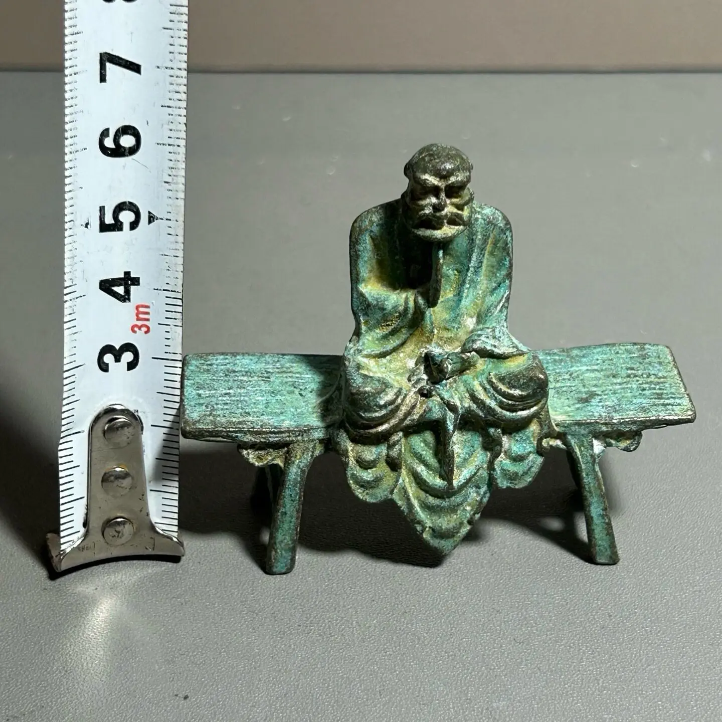 Antiques Miscellaneous Green Rust Bench Buddha Bench Dharma Home Decoration Ornament Alloy Copper Buddha Statue Dharma Patriarch