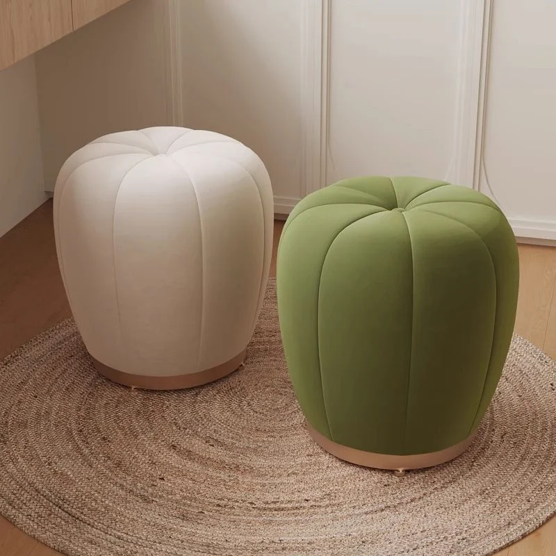

Pumpkin Stool Cream Style Soft Velvet Seat Round Vanity Stool for Bedroom Small Footrest Sofa Stool Shoes Changing Stool Homeus