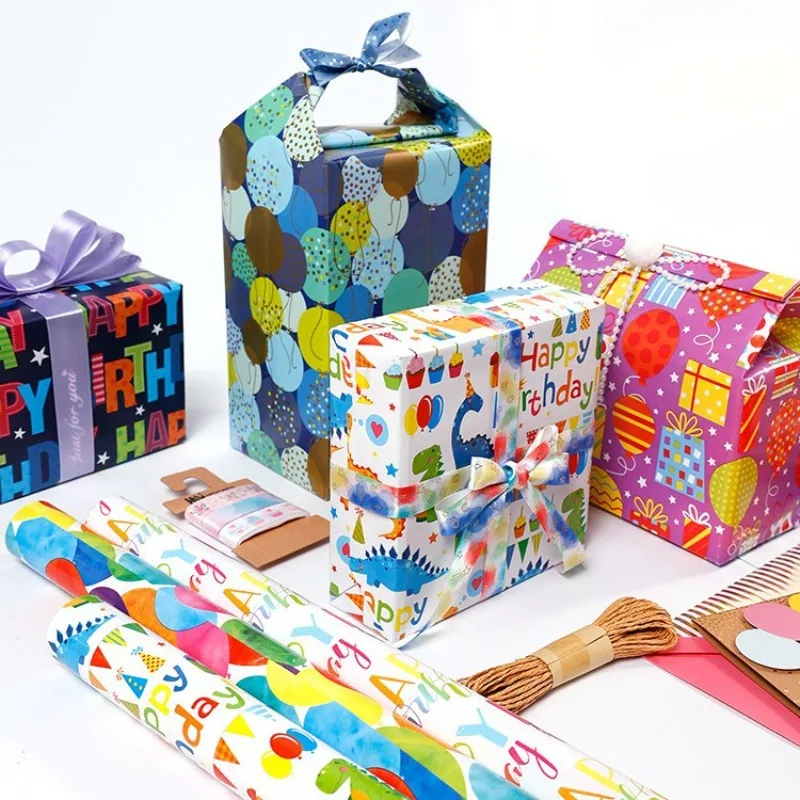 

1Roll 3M X 42CM Color Wrapping Paper Dinosaur Balloons Stars for Kid Birthday Party Gift Box Wrap Craft Packaging Papers Decor