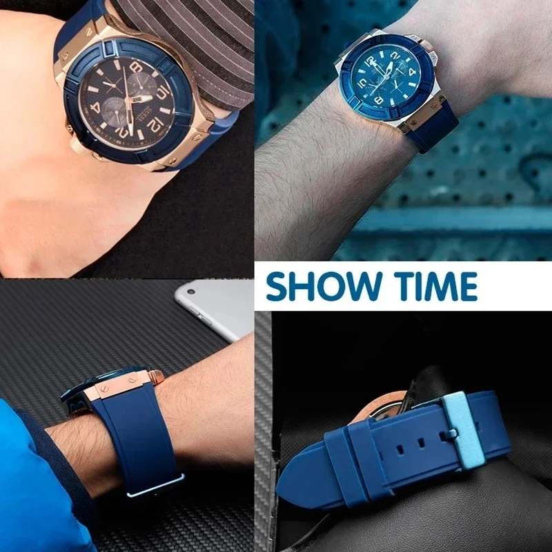 22MM Sweatproof Breathable Silicone Watchbands for Guess Watch W0247G3 W0040G3 W0040G7 Series Convex Interface Strap