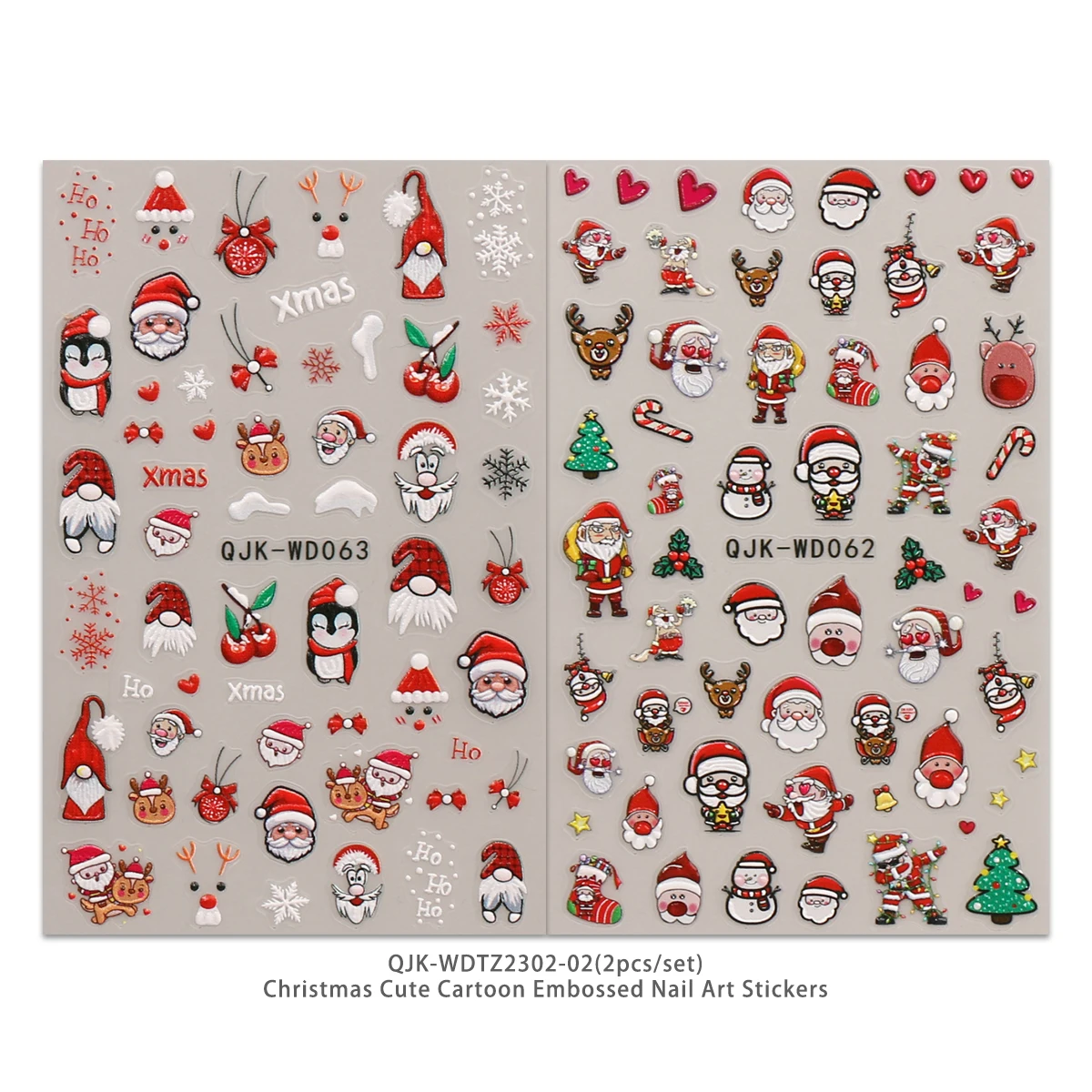 2pcs winter Christmas embossed nail art stickers, artistic nail art embossed stickers, easy application for nail decoration, DIY