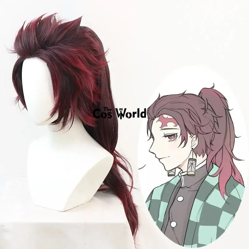 

aaa12 3Kamado Tanjiro вьющиеся аниме косплей парики волокно термостойкие синтетические волосы + шапочка для парика