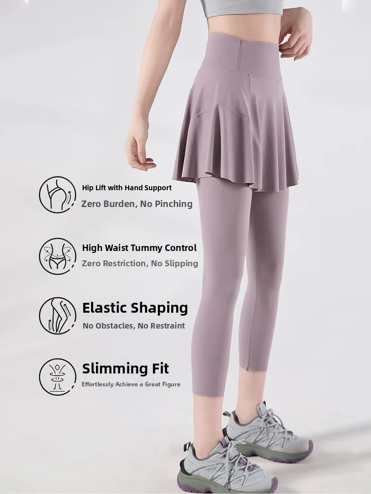 Emagrecimento arca calças de yoga femininas finas verão bicicleta equitação calças saia design cintura alta sete/nove pontos náilon elastano