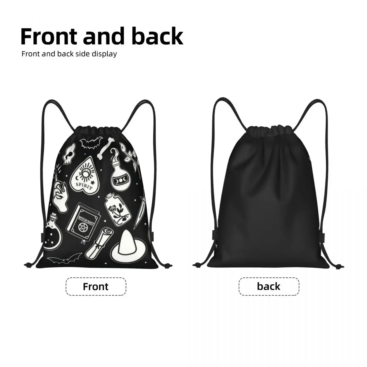 Witchy Essence Drawstring Backpack Sports Gym Bag for Women Men Halloween Spooky Witch Skull Shopping Sackpack