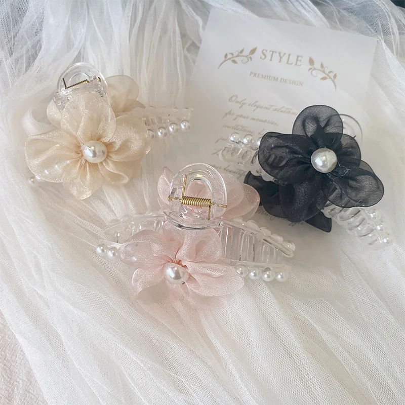 

2022 New South Korea Dongdaemun Flower Pearl Clip ~ Super Fairy Hair to Catch Sweet Girl Hairpin Shark Clip Hair Accessories