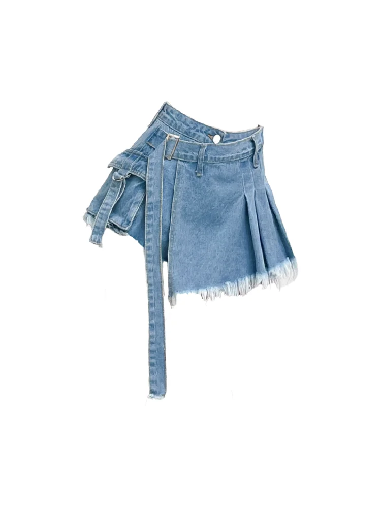Harajuku Streetwear Retro Fashion Women High Waist Irregular Jeans Loose Wide Leg Straight Loose Denim Trousers Y2K Baggy Shorts