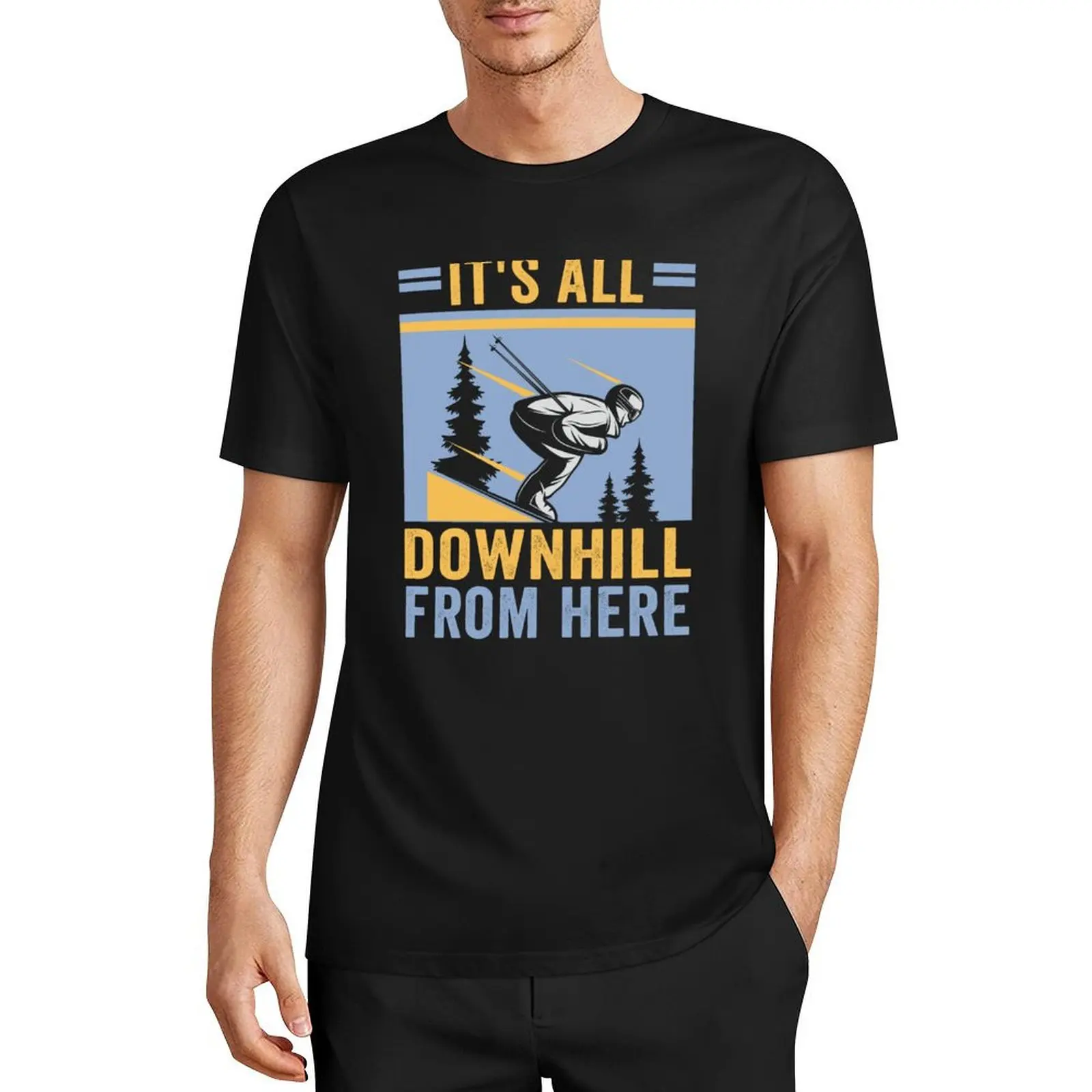 

Ski Design It's all downhill from here Skiing T-Shirt anime tshirt graphic t shirts plus size tops tops funny t shirts for men