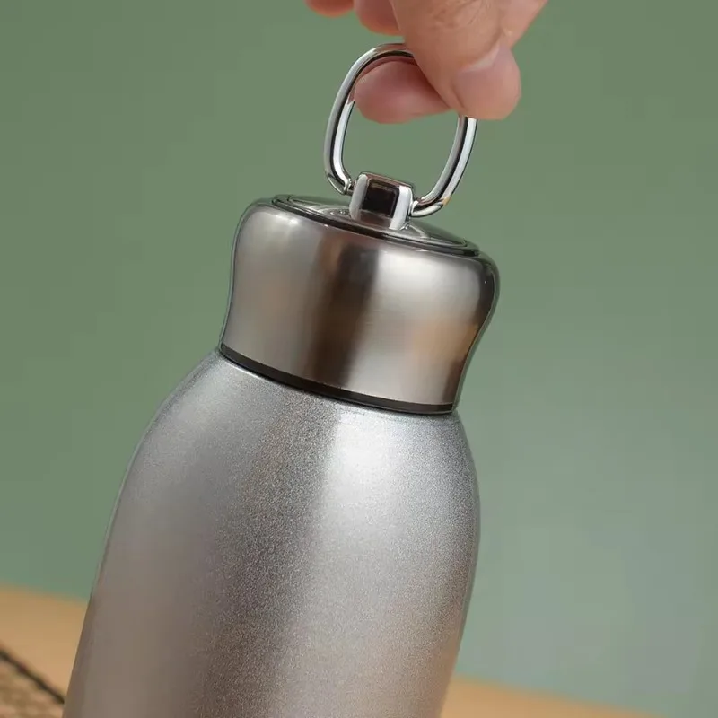 300ml Mini Stainless Steel Vacuum Thermos Cup With Lifting Ring Portable Travel Coffee Water Bottle Keep Hot Cold
