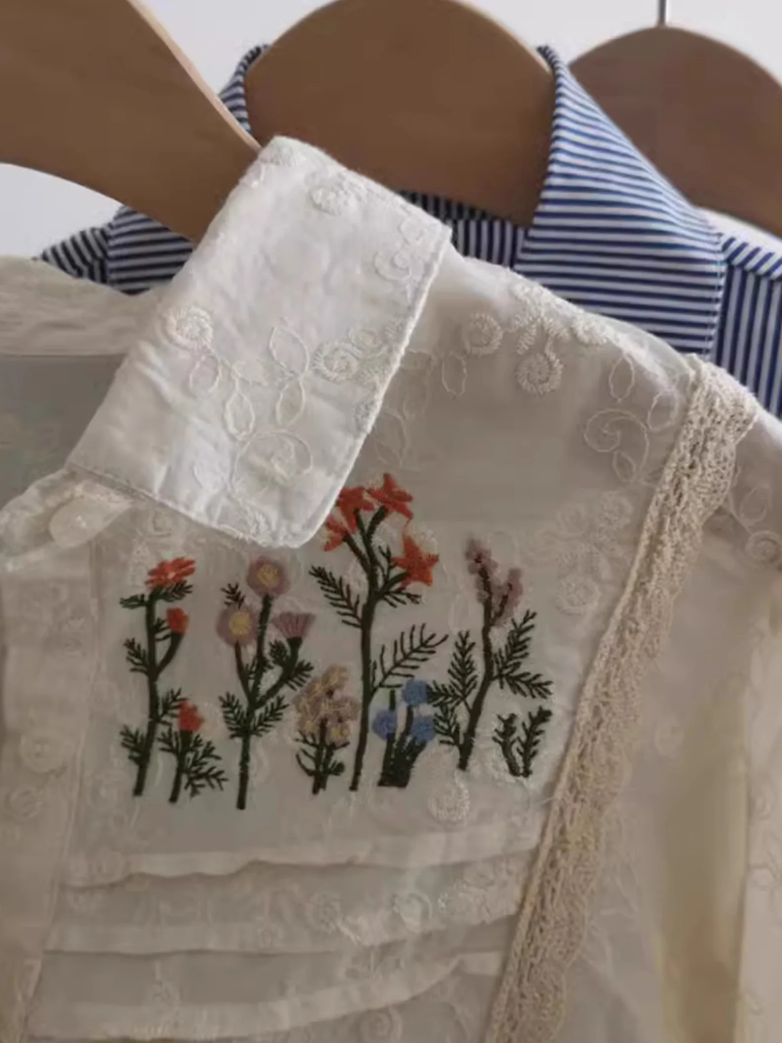 Ele bestickter irt Damen Frühling Herbst Layering Collar Long Sve Slim Fit Korean Sle Commute Faion