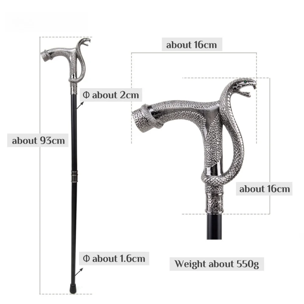 Cobra Snake Head Decorative Walking Cane Halloween Cosplay Party Costume Prop Walking Stick Holiday DIY Decorations