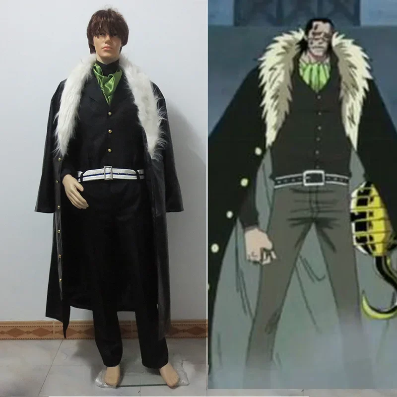 Sir Crocodile Cosplay Black Costume Top Pant Vest Shirt Custom Scarf Made Any Size