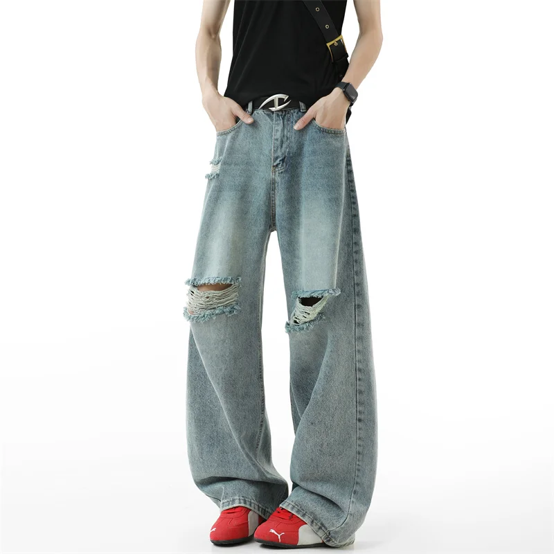 Ripped Jeans Men 2025 Autumn New Baggy Distressed Denim Pants Loose Drop Street Style Fall Fashion High Quality