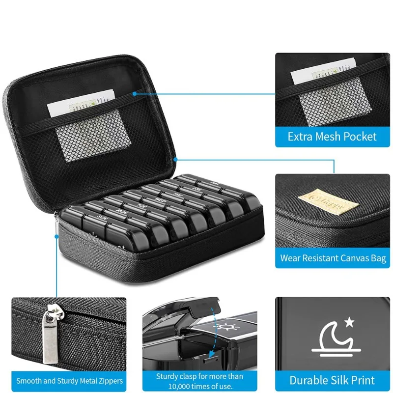 21 Grids Weekly Pill Organizers Container Moisture-Proof Pill Box With PU Leather Case Medicine Box Bag