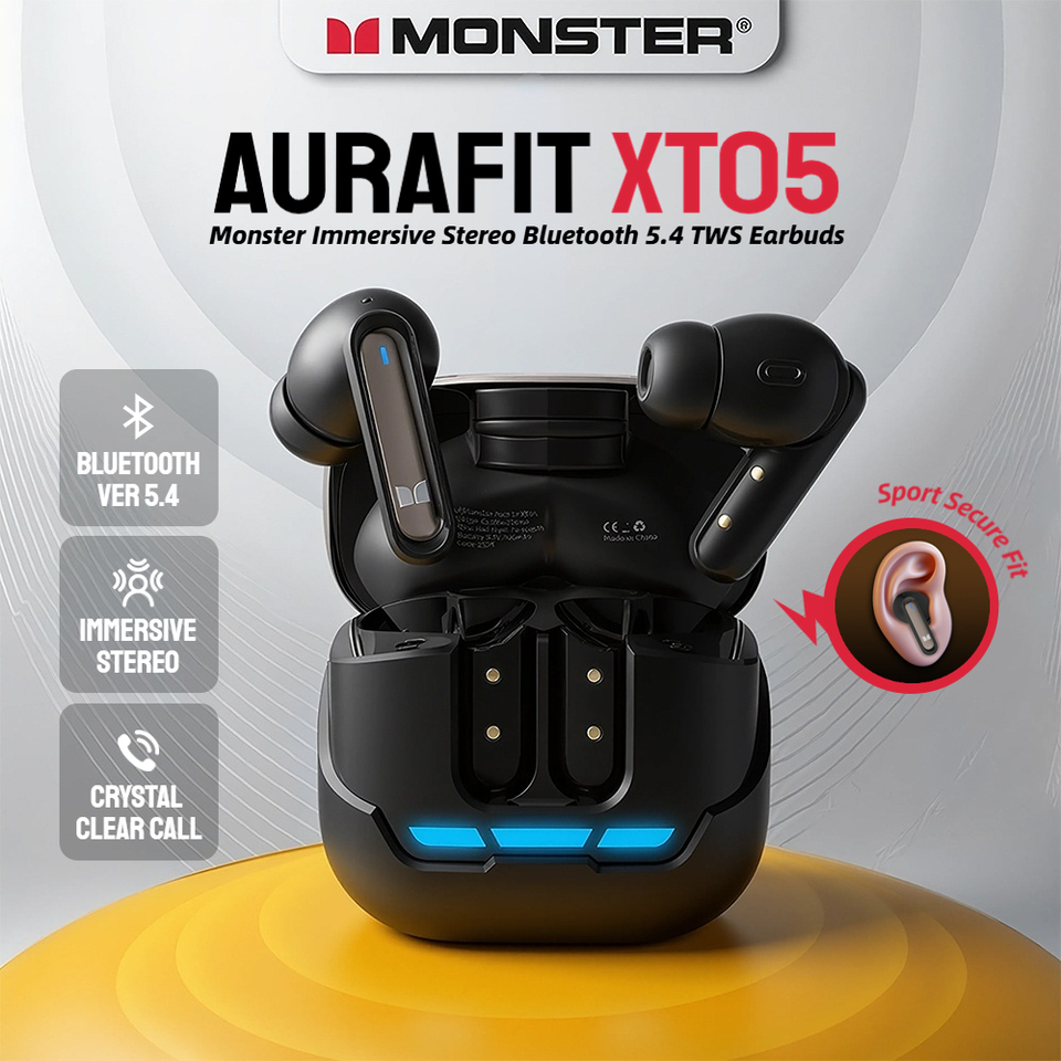  Monster XT05 Bluetooth 5.4 Sport Earbuds Hifi Stereo Sound TWS Wireless Earphone IPX4 Waterproof Bluetooth Headphone with Mic 