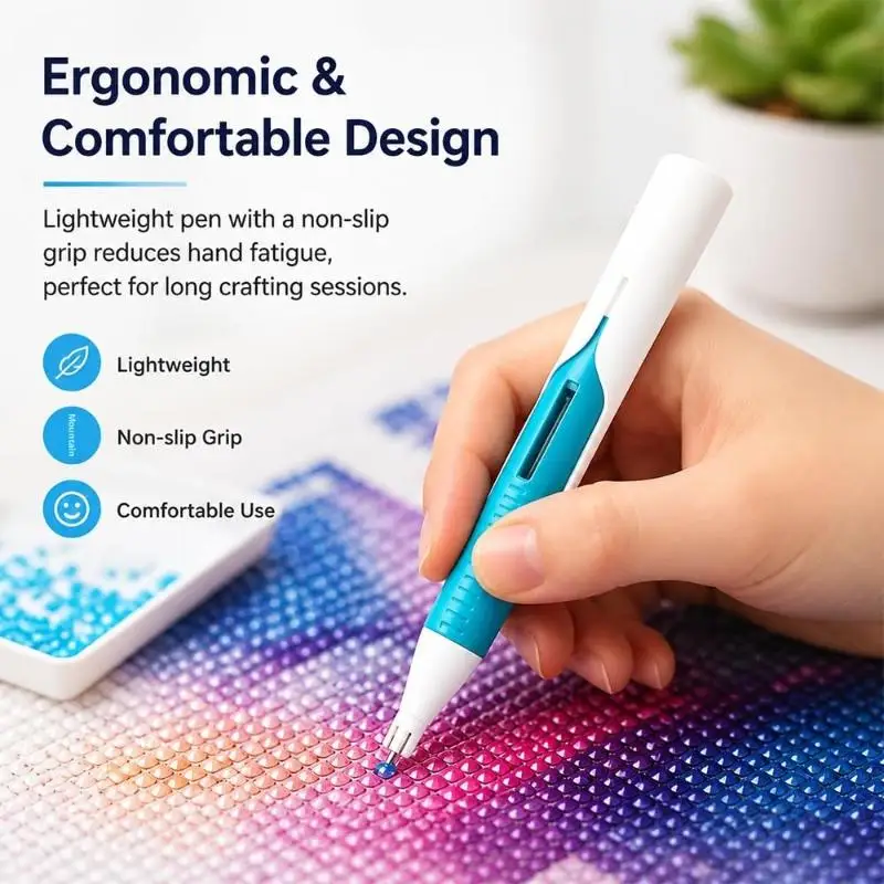 Automatischer Stift zum Auftragen von Perlen für Diamond-Art-Bilderrahmen, geeignet für 2,8-mm-Perlen, langlebig, wachsarm und ergonomisch geformt. – Detail 5