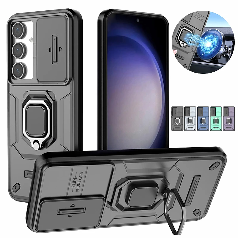 高級鎧 Funda サムスンギャラクシー S24 FE 5 グラム耐衝撃レンズ保護電話ケース GalaxyS24 FE S24FE リングスタンドバックカバー