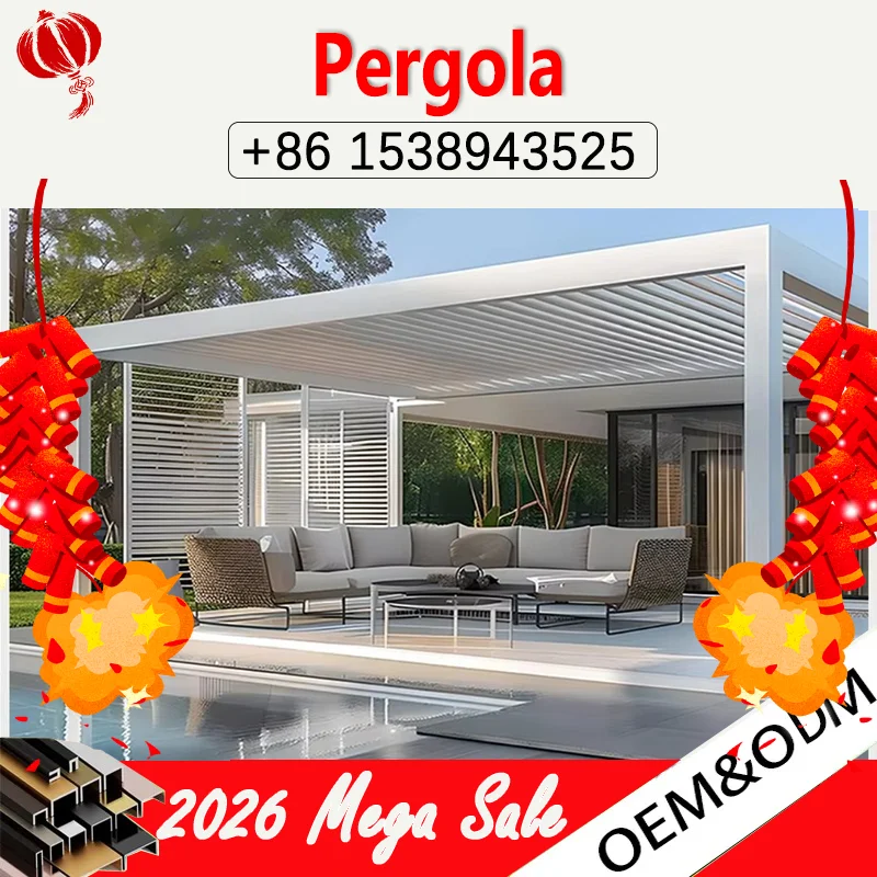 

Luxury Durable Aluminum Pergola Waterproof Electric Gazebo with Adjustable Louvered Awning for Outdoor Patio Garden Yard