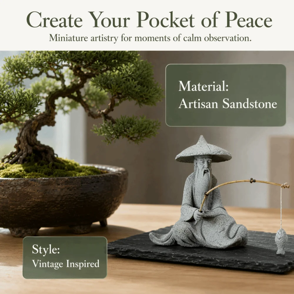 Artificial Stone Sandstone Fisherman Tank Ornament Mini Size Fisherman Aquarium Miniature Landscape Figurine Grey
