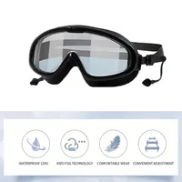 Adult Wide Vision Swim Goggles Built-in Earplugs, Soft Silicone Leak Proof Anti Fog Clear Glass for Surfing Water Sports 3