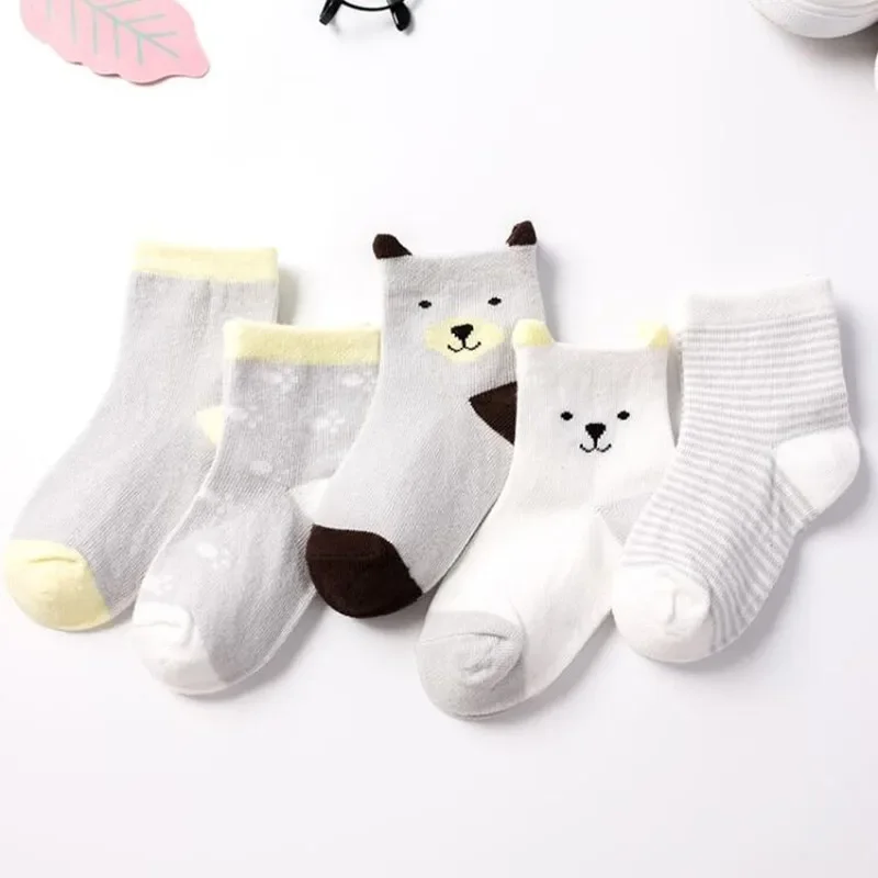 5 Pairs Cartoon Baby Socks Cute Cat Animal Soft Cotton Knit Baby Girl Kids Boy Newborn Boys Children\'s Socks for 0-6 Years