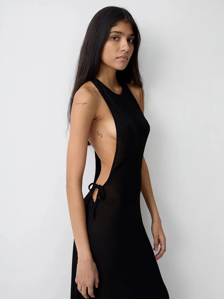 Cutenew – robe fine dos nu pour femmes, fente latérale, col licou, sans taille, à lacets, Sexy, plage, vacances, extensible, Slim, Clubwear, été