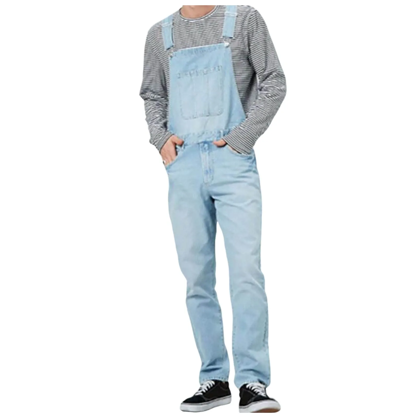 Male Strap Denim Jumpsuits Monochrome Chest With Large Pockets Strap Denim Trousers 501 Men Stretch Big Tall