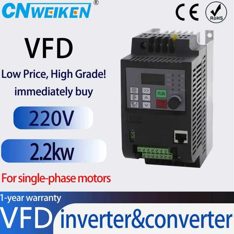 

VFD Inverter 1.5KW/2.2KW/4KW Frequency Converter 1ph 220V input and 220V Output Single Phase motor speed Control VFD Converter