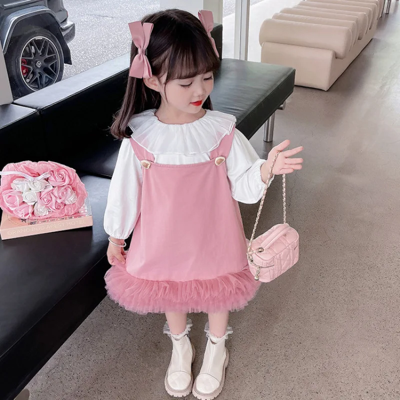 

Girls Dress Set Spring and Autumn 2025 New Children's Foreign Style Autumn Lace Long-sleeved Bottomed Mesh Skirt