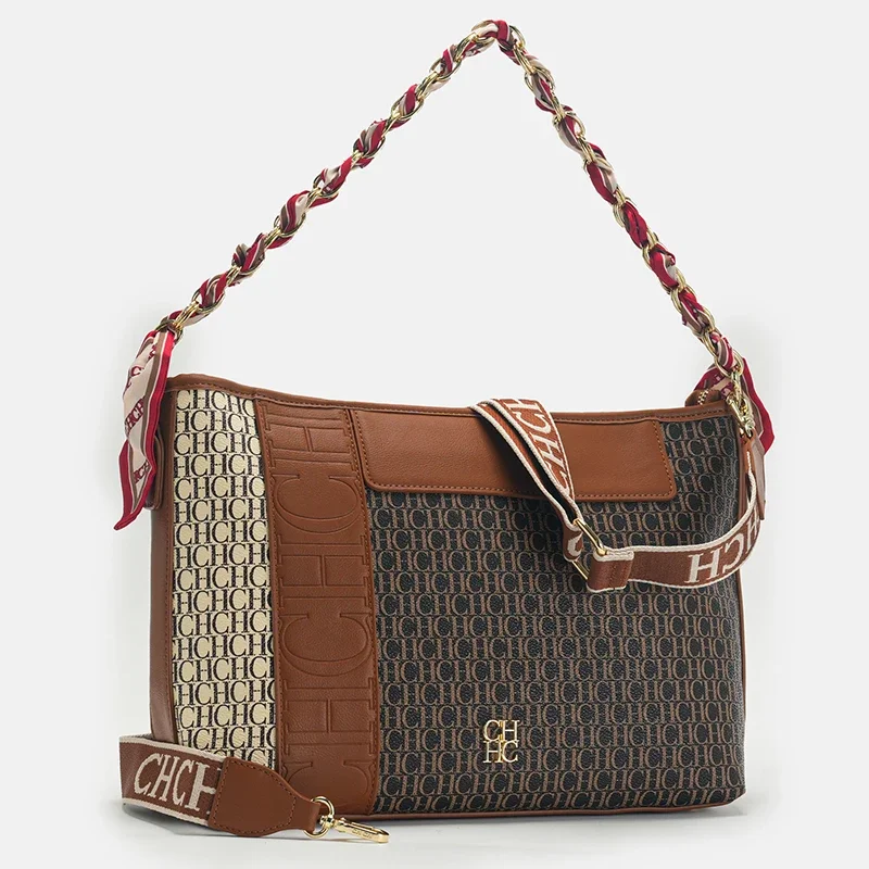 

CH Fashion Chain Colour-Block Letter Print Wrap Silk Silk Scarf Tote Bag 2025 New Classic Square Shoulder Bag