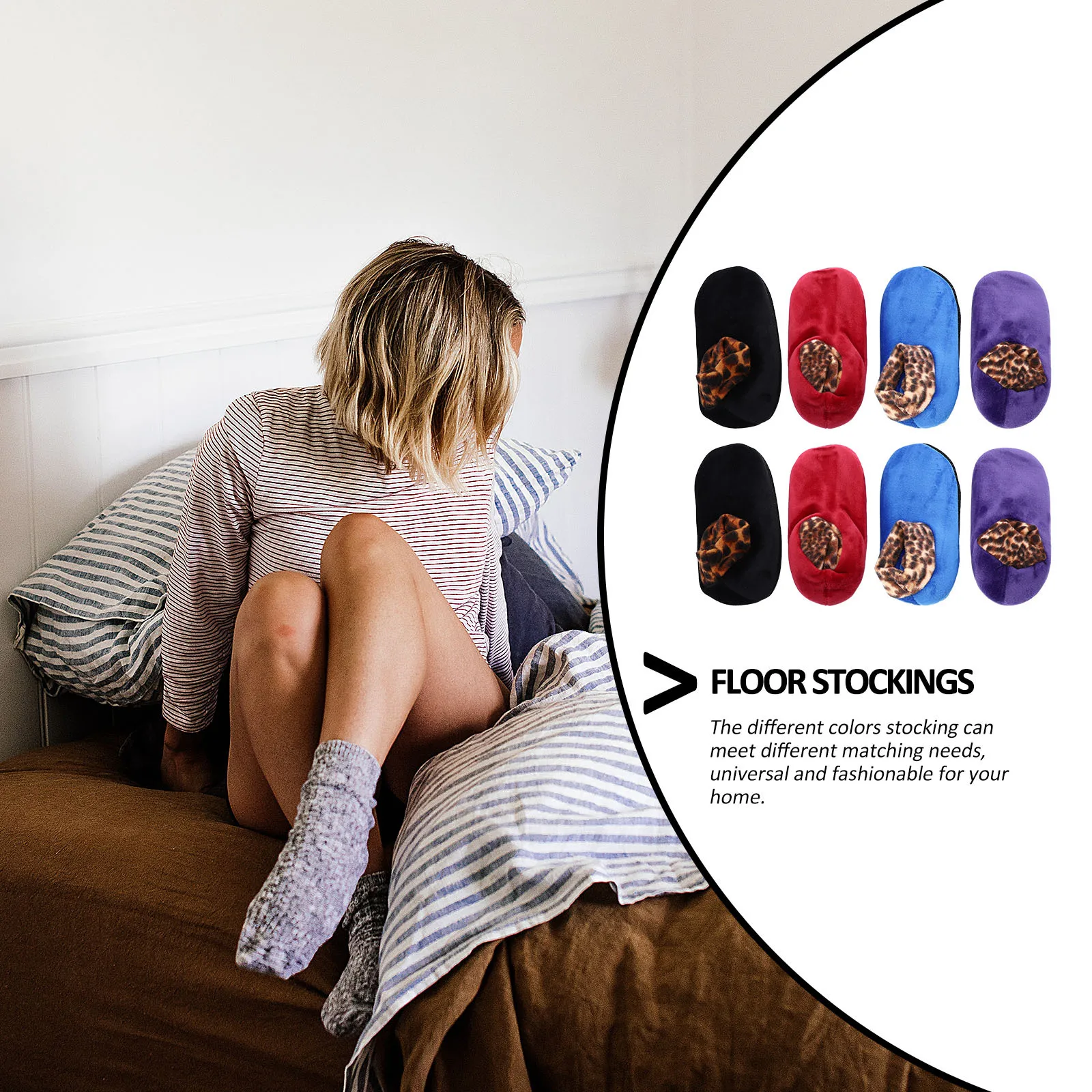 

4 Pairs Leopard Floor Socks Women Elastic Yarn Padded Thermal Non Slip Cozy Thick Warm Stockings Winter Home Wear