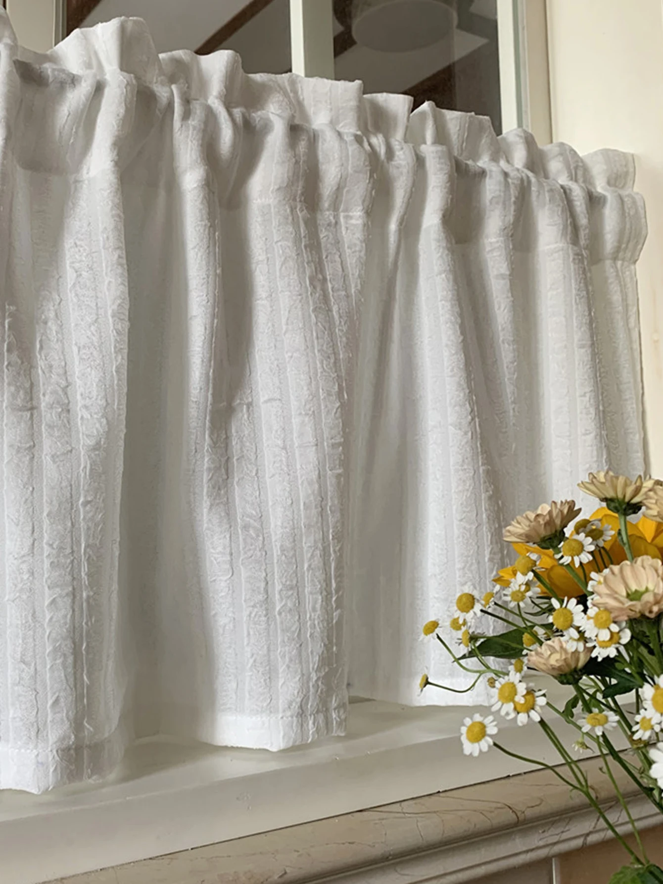 Nordic minimalist American style opaque white screen door curtain, half curtain, short curtain, window screen, floating window