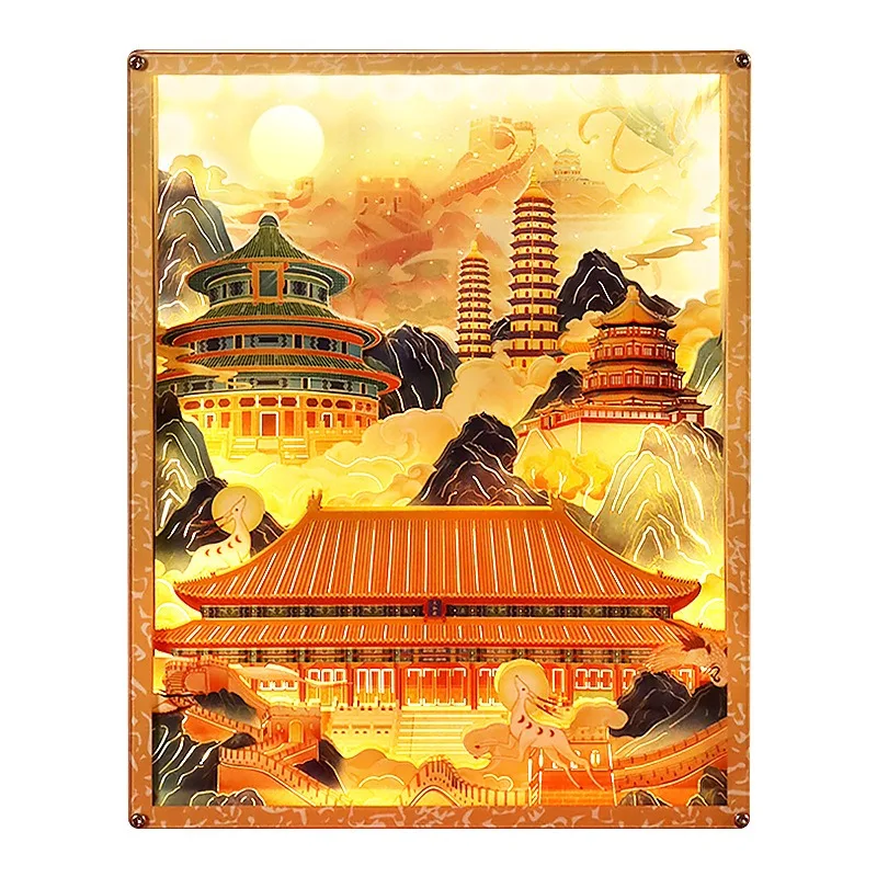 

Hand-torn calendar paper carving lamp 3D three-dimensional ancient architectural creative gift gift desktop ornament
