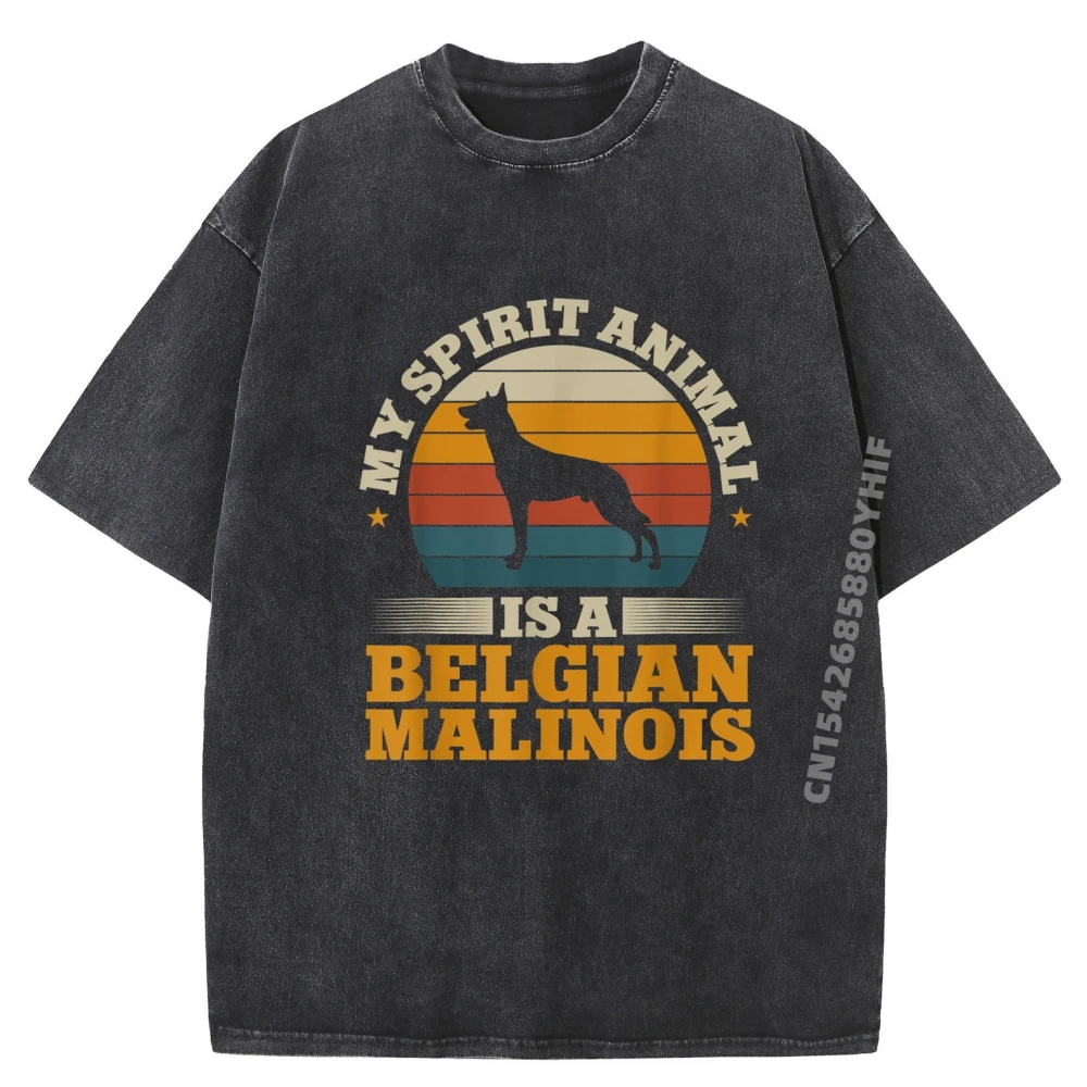 

My Spirit Animal Is A Belgian Malinois Belgian Shepherd Black Graphic Tees Mens Vintage Washed T Shirt