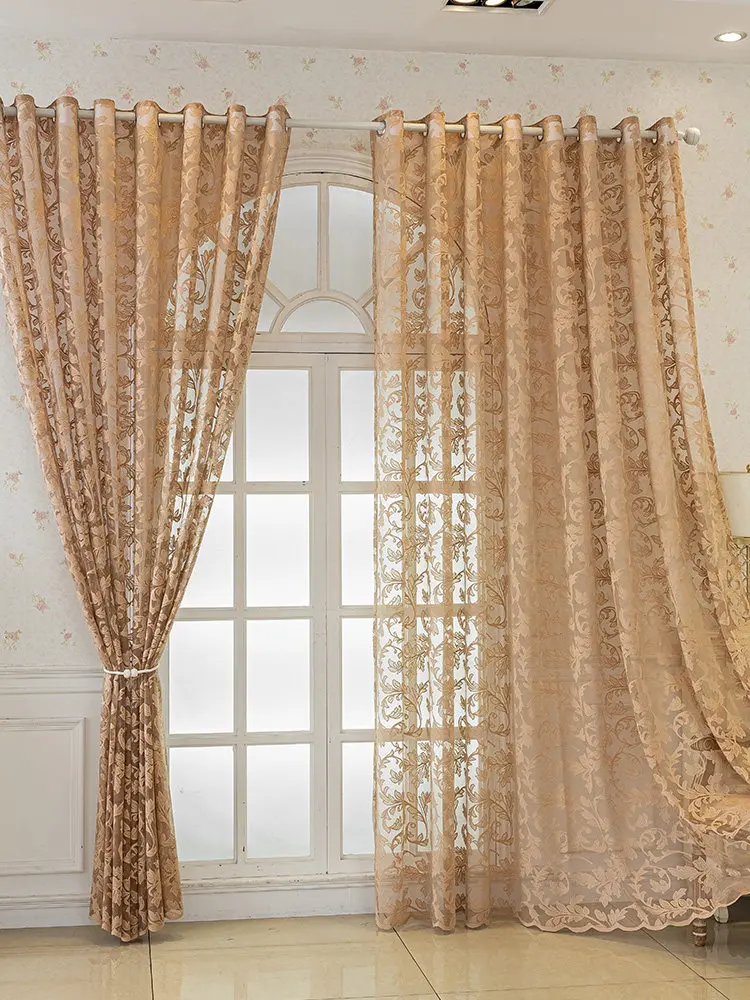 French Retro Romantic Lace Window Screen Living Room Bedroom Custom Size Light-transmitting Gauze Curtain Impermeable Curtain