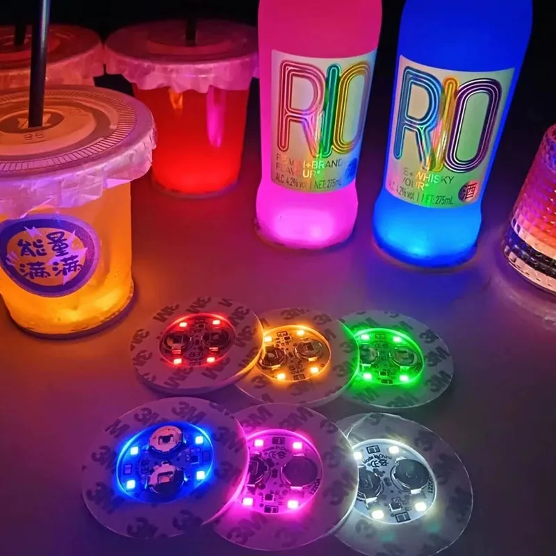 10pcs Light up LED Cup Sticker Luminous Coaster Bar Drinks Cup Pad Cocktail Glass Stall Decor Light-emitting Atmosphere Prop