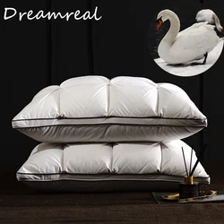 Dreamreal 2Pcs Luxurious Goose Down & Feather Pillow Neck Pillows for Sleeping Bed Pillows 100% Cotton Shell Queen King Size