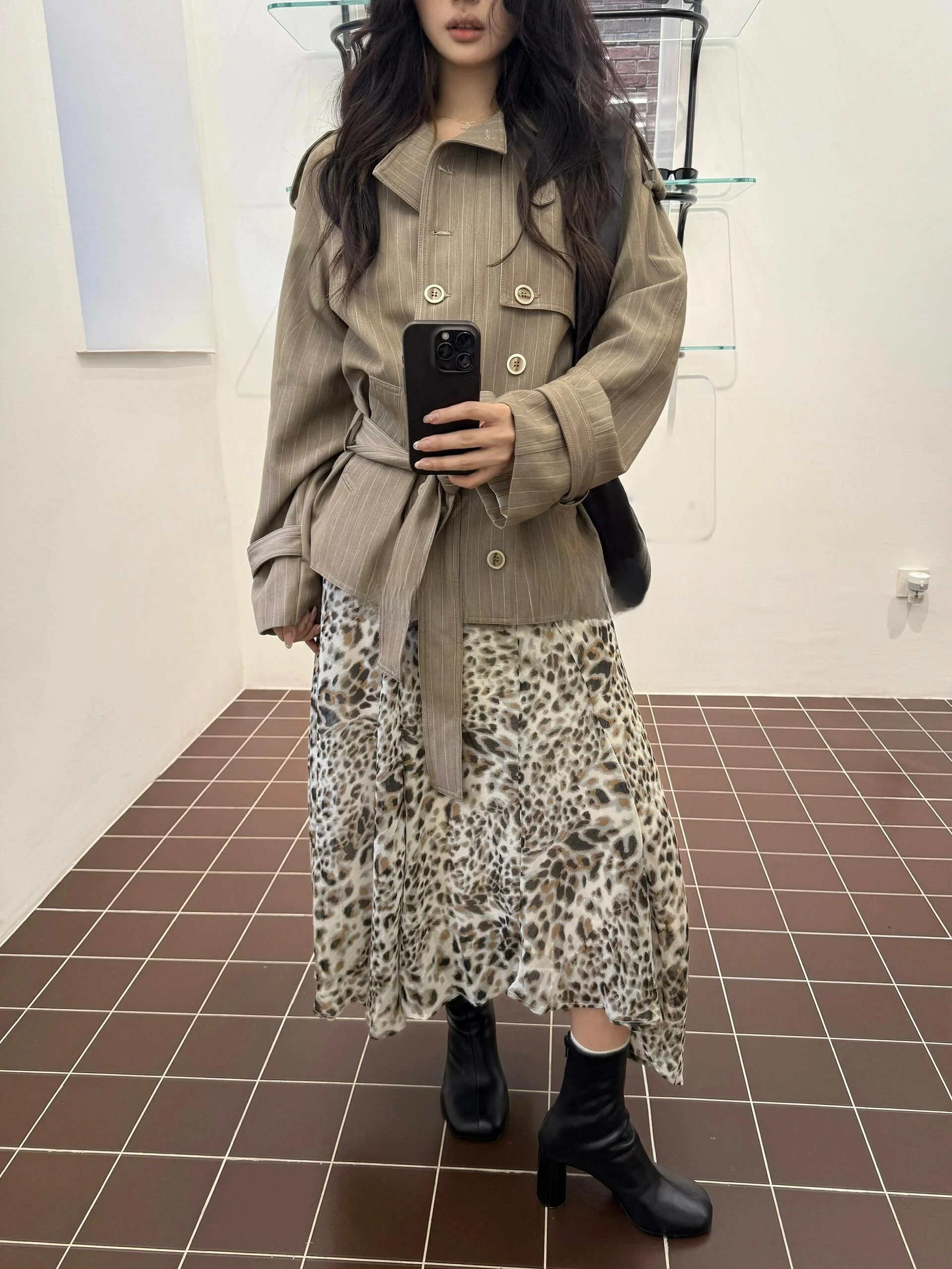 American Retro Leopard Print Asymmetrical High Waist Midi Skirt Women's Spring Autumn Casual Versatile Loose Fit City Commute