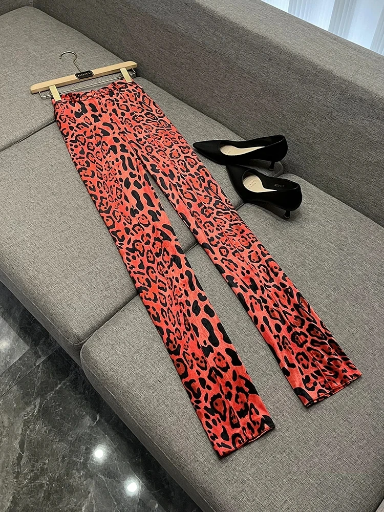 HIGH STREET Newest Fashion 2025 Designer Suit Set Women's Single Button Leopard Printed Velvet Blazer Pencil Pants Suit 2PCS