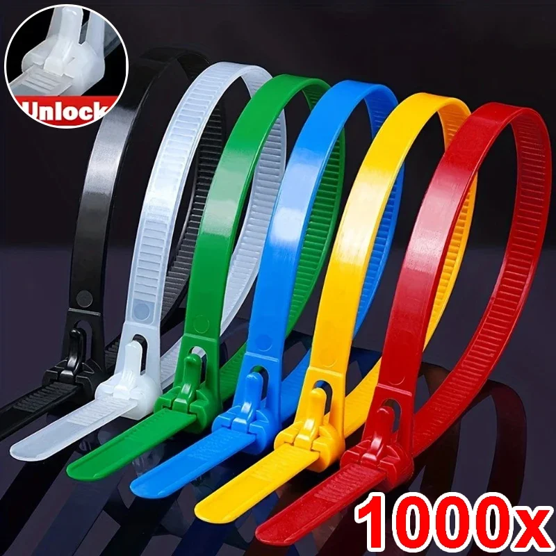 1000/100pcs Releasable New Nylon Cable Ties Reusable Adjustable Self-locking Loose Slipknot Zip Tie Organizer Binder Lock Straps