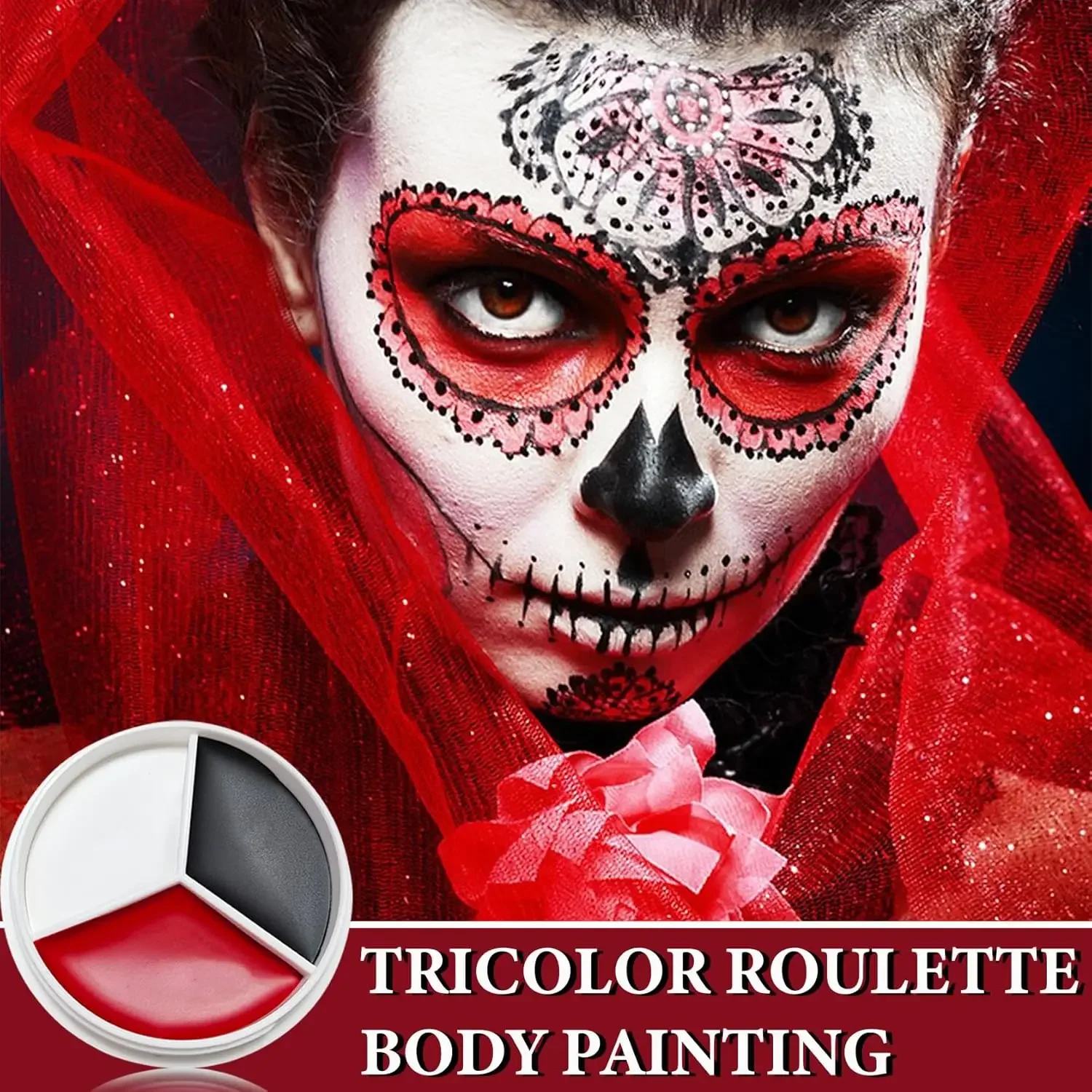 Halloween Makeup Palette Face Body Paint Makeup Wheel White Black Red Waterproof Zombie Skeleton Cosplay Makeup Face Painting