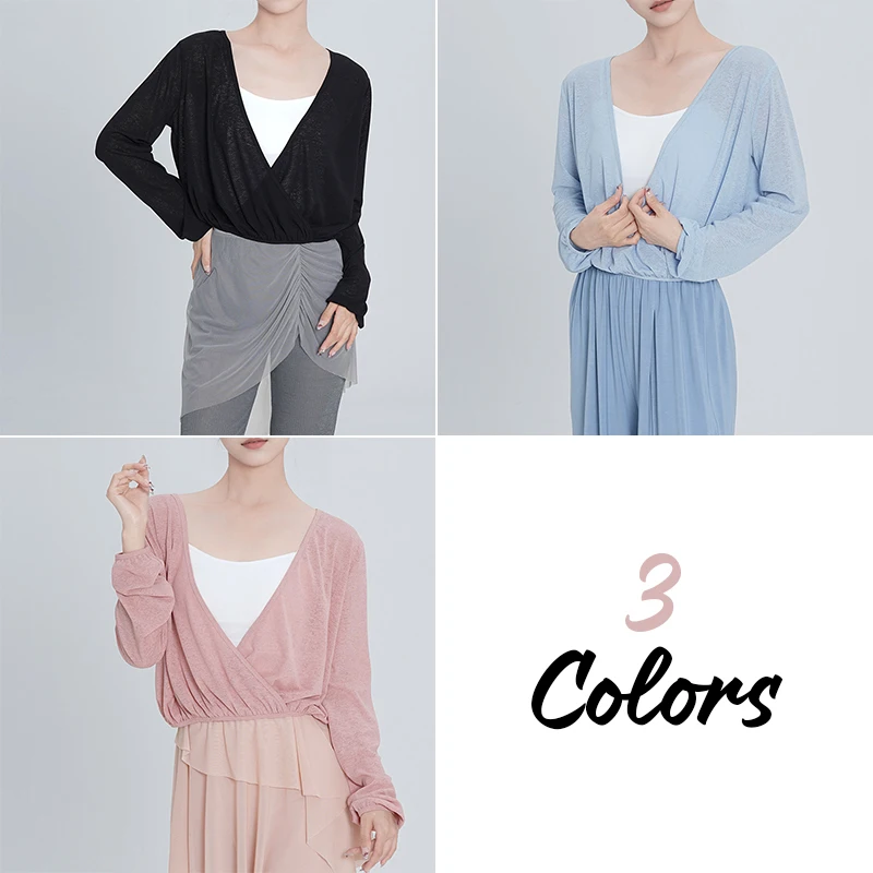 Top da donna classico per balletto, manica lunga, yoga, camicie di seta di bambù, pratica contemporanea, camicia di garza, costume da ballo per donna