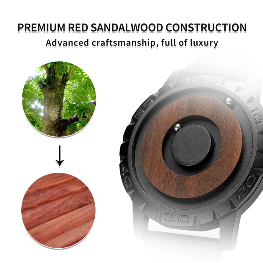 EUTOUR-reloj analógico de madera para hombre, accesorio de pulsera de cuarzo resistente al agua con esfera magnética, complemento deportivo de marca