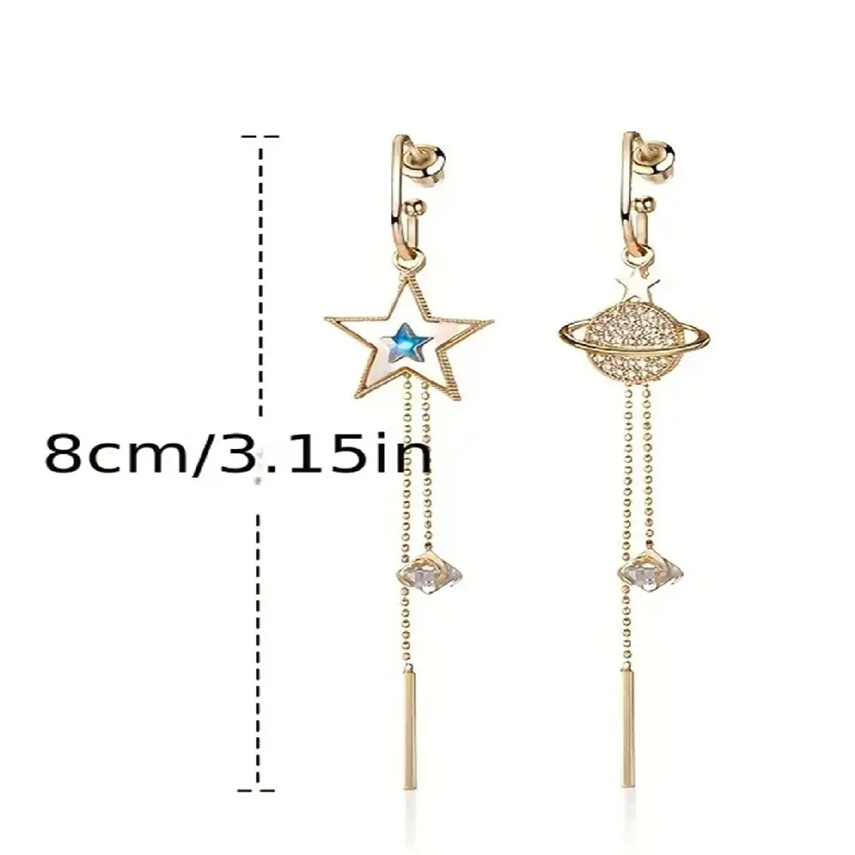2PC New Trend Star Earth Long Tassel Dangle Earrings For Women Planet Crystal Statement Pendant Earrings Wedding Party Jewelry image 6