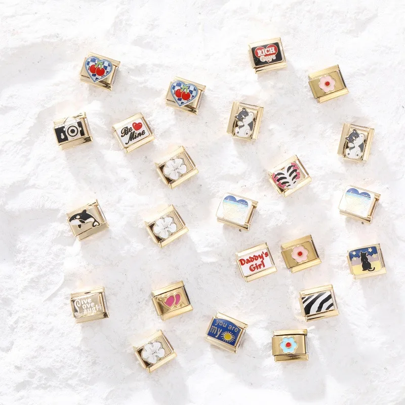 Y2K الذهب سحر رومانسية كوكب كاميرا القلب الإيطالية سحر الروابط صالح 9 مللي متر سوار الفولاذ المقاوم للصدأ DIY بها بنفسك صنع المجوهرات هدية الفتيات