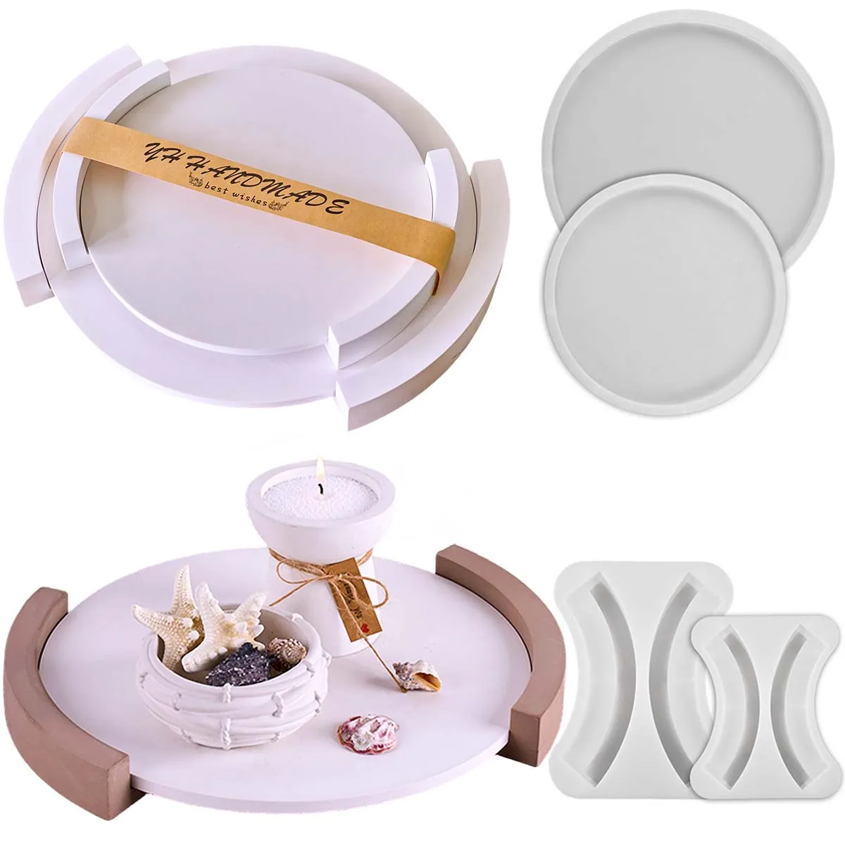 Bandeja de almacenamiento redonda grande, molde de silicona DIY hecho a mano, placa de exhibición de joyería de tipo dividido, molde de fundición de resina de yeso, decoración del hogar de cemento